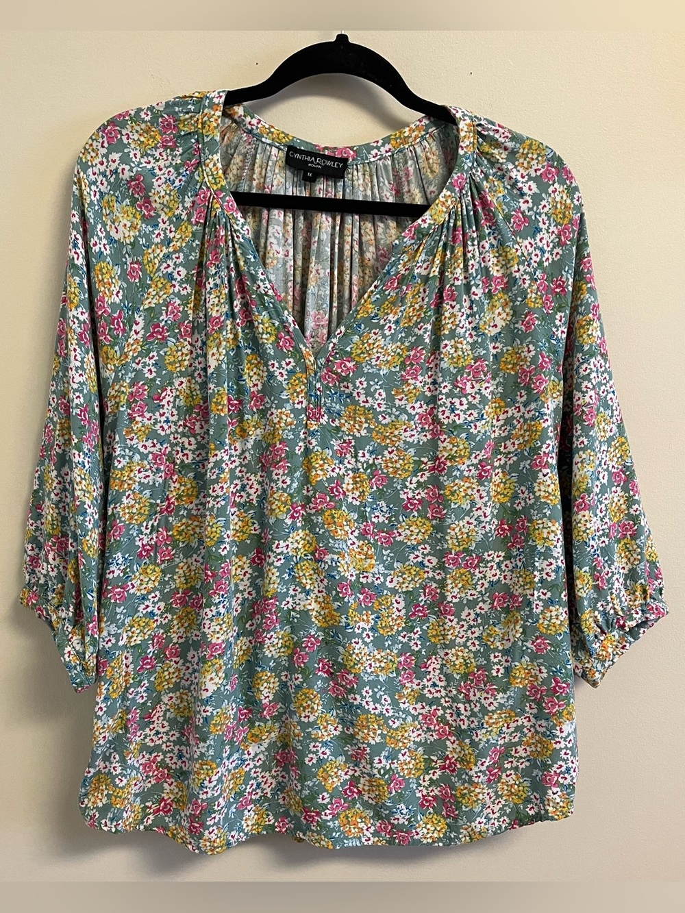 Women’s 1X Top Boho Fairy Cottagecore Floral 3/4 Sleeve Cynthia Rowley